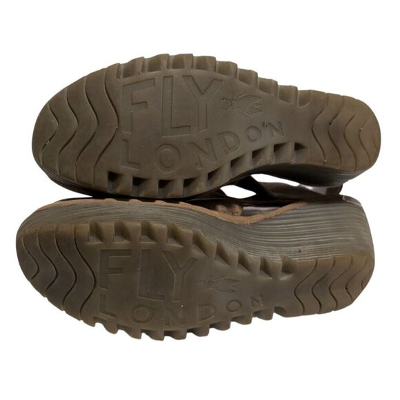 Fly London Ypul Perforated Tan Suede Peep Toe Wedge Sandals Size 39 / US 8-8.5 - Picture 7 of 8